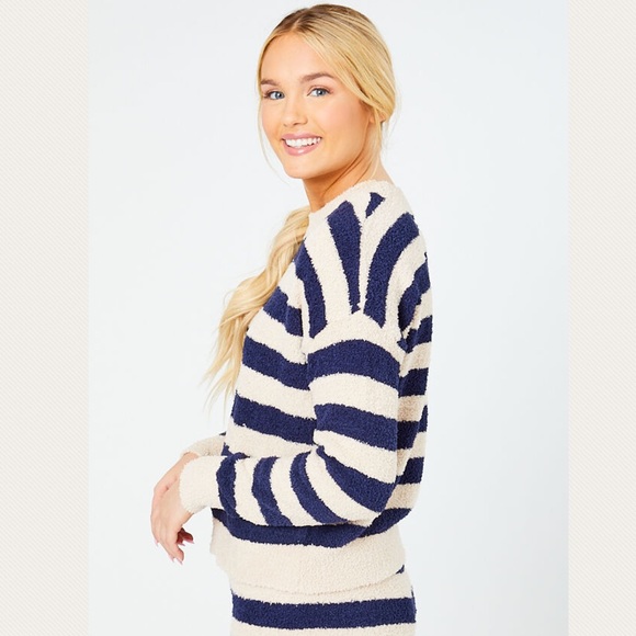 Honey Striped Navy Cream Sweater L NEW - Picture 4 of 5